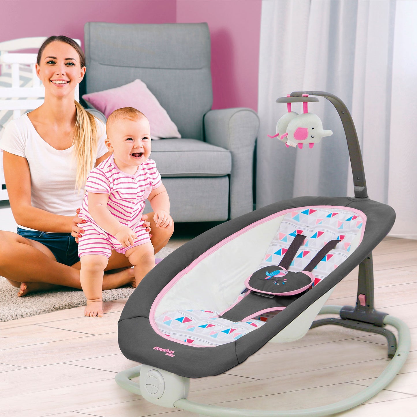 Babywippe BIRDS PINK