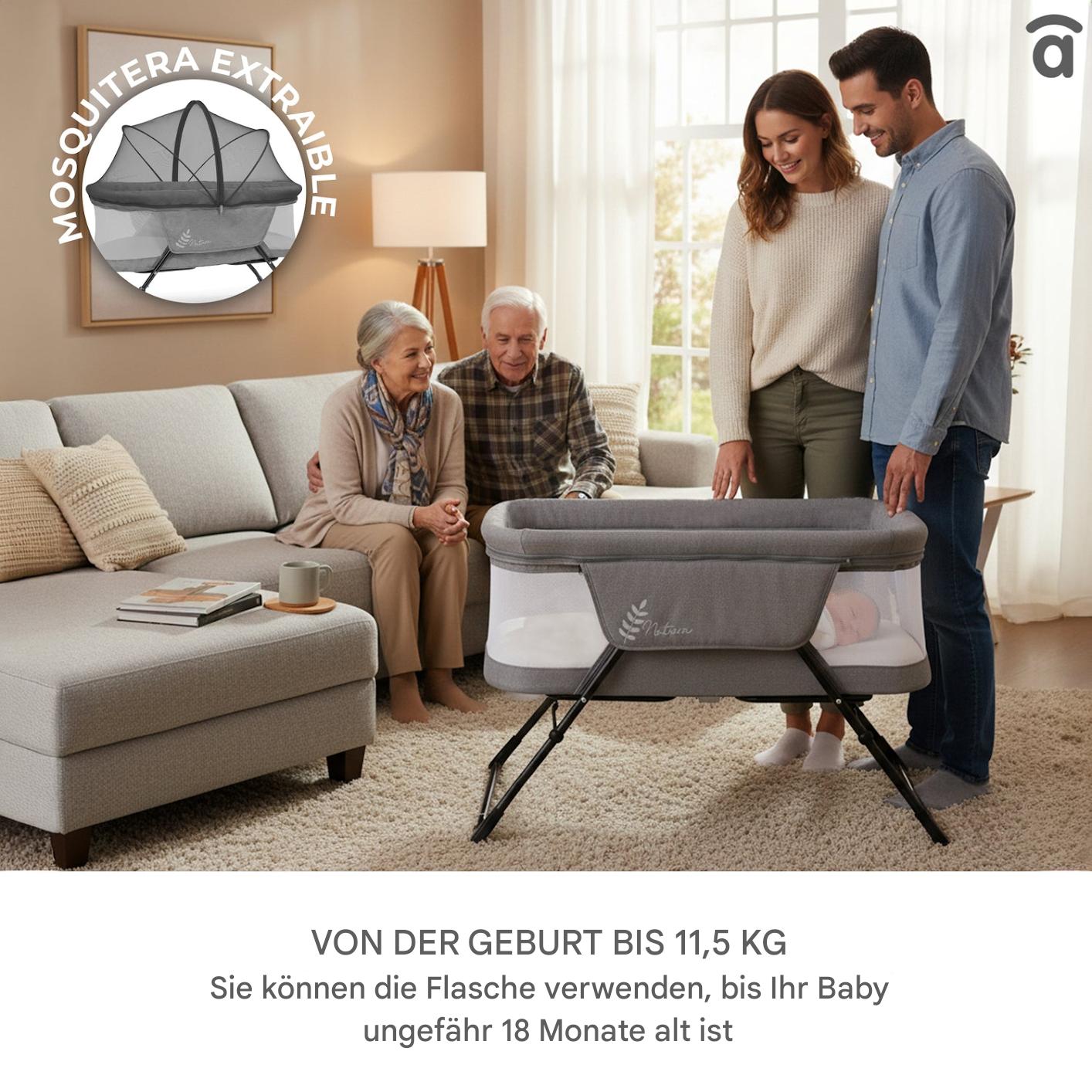 Asalvo Trip-Natura Falt-Mini-Kinderbett & Beistellbett in grau