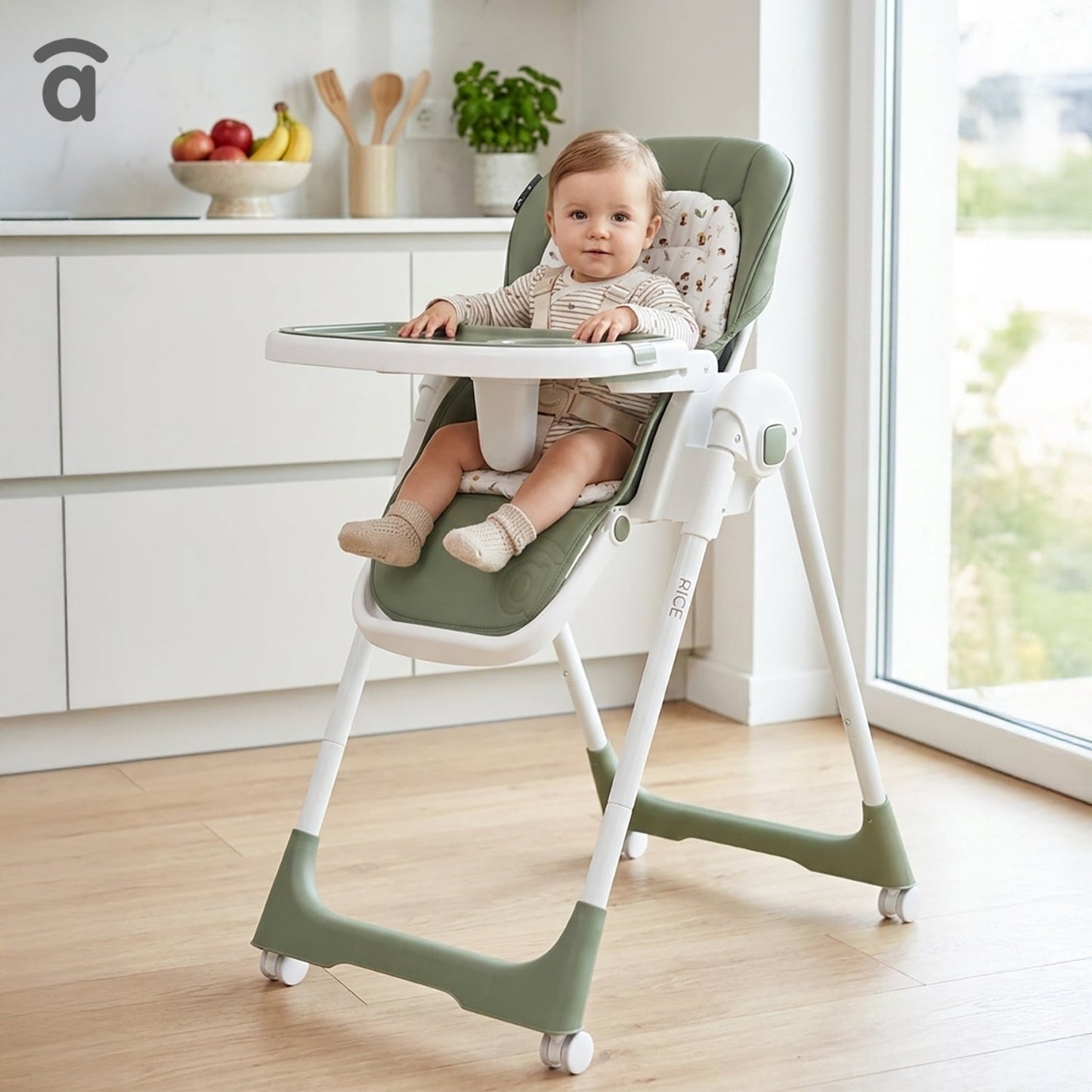 Asalvo Hochstuhl mit Rollen RÎCE GREEN