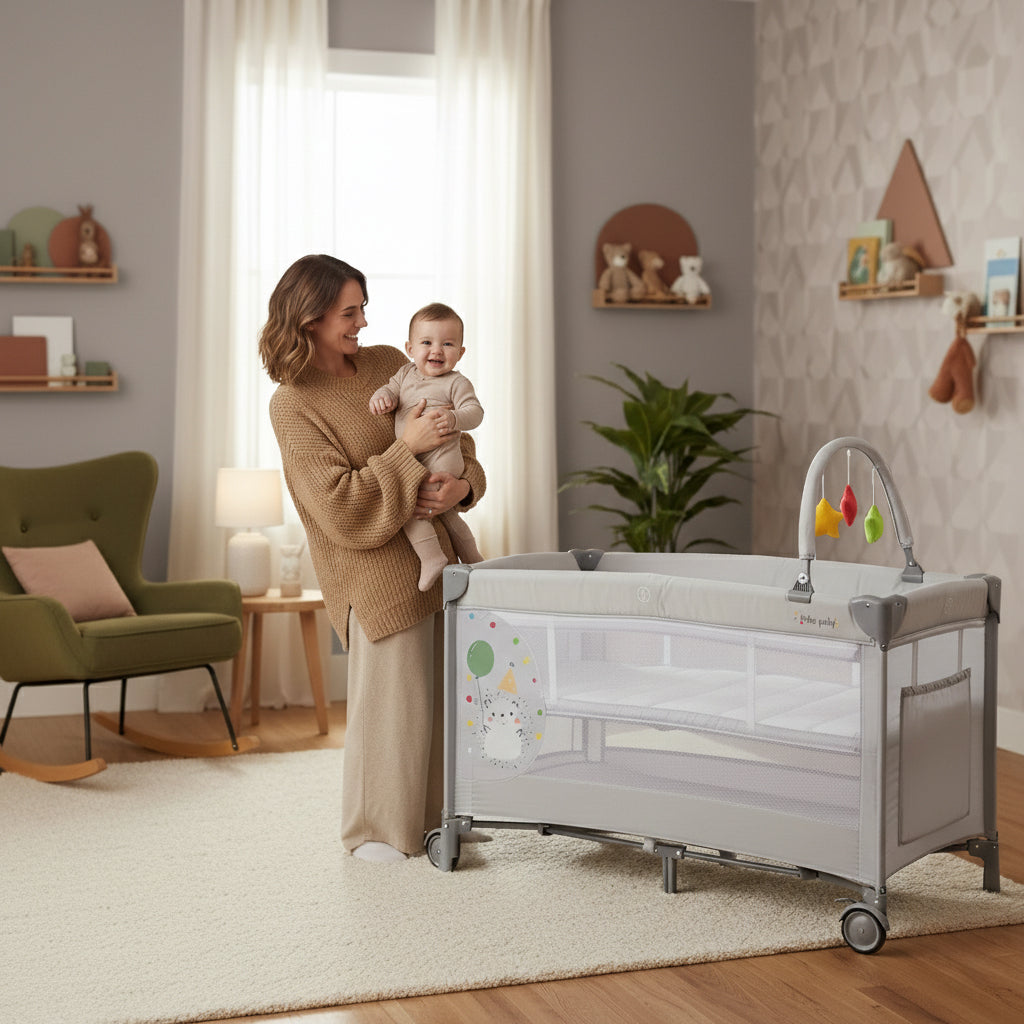 Asalvo Reise und Spielbett DUO HEDGEHOG in grau