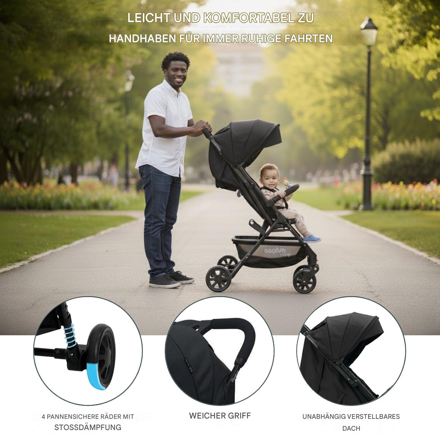 Asalvo Henry Zwillings- und Geschwisterkinderwagen in Schwarz