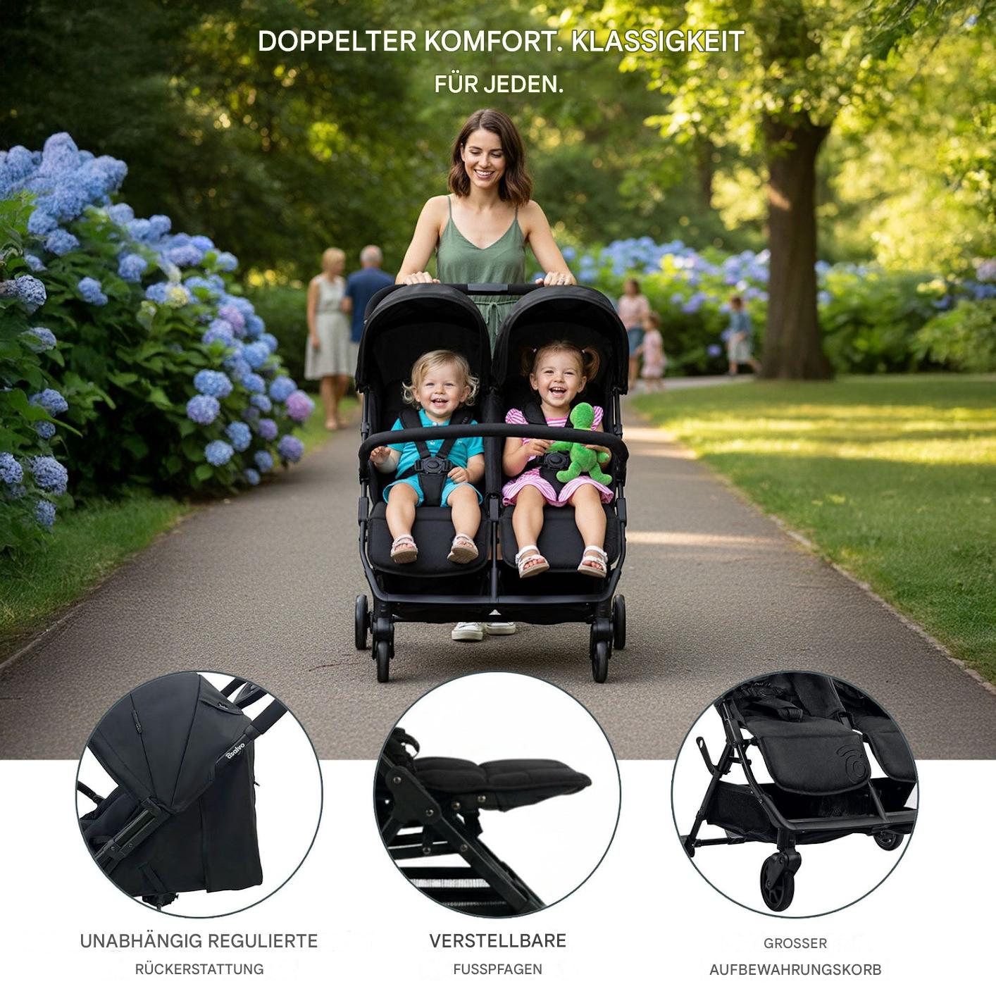Asalvo Henry Zwillings- und Geschwisterkinderwagen in Schwarz