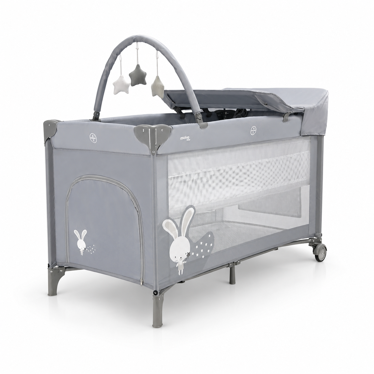 Asalvo Reise und Spielbett Crib in grau