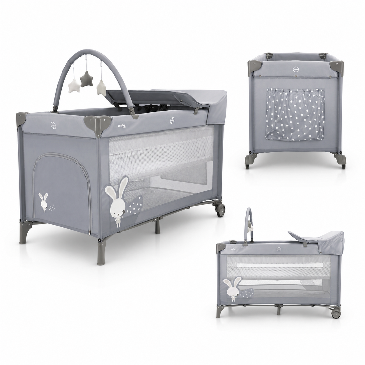 Asalvo Reise und Spielbett Crib in grau