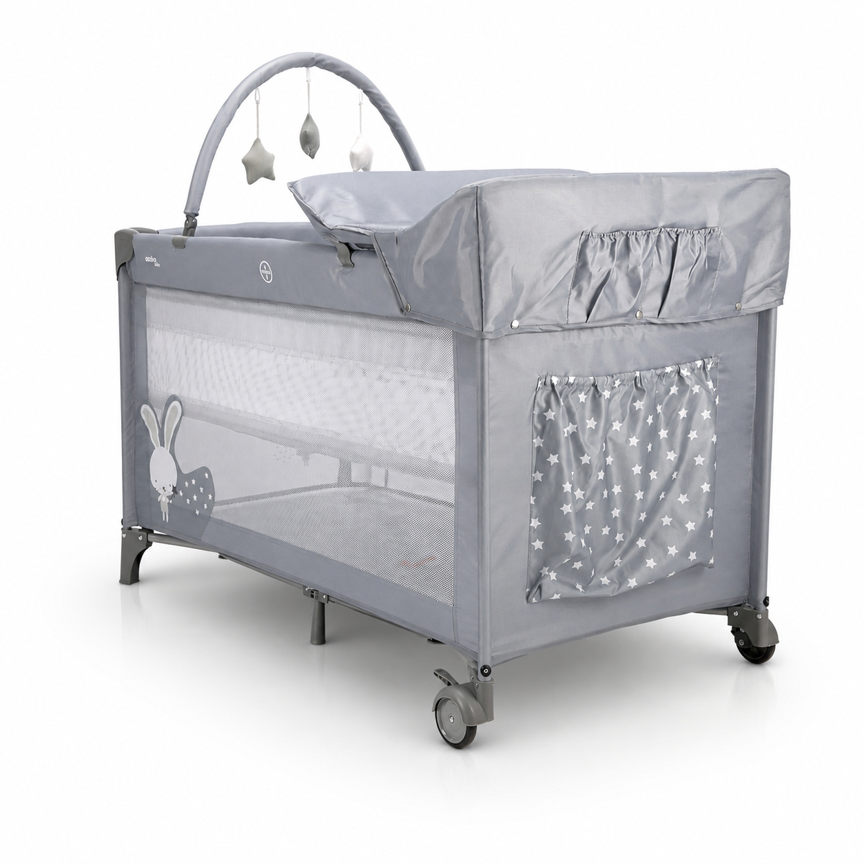 Asalvo Reise und Spielbett Crib in grau