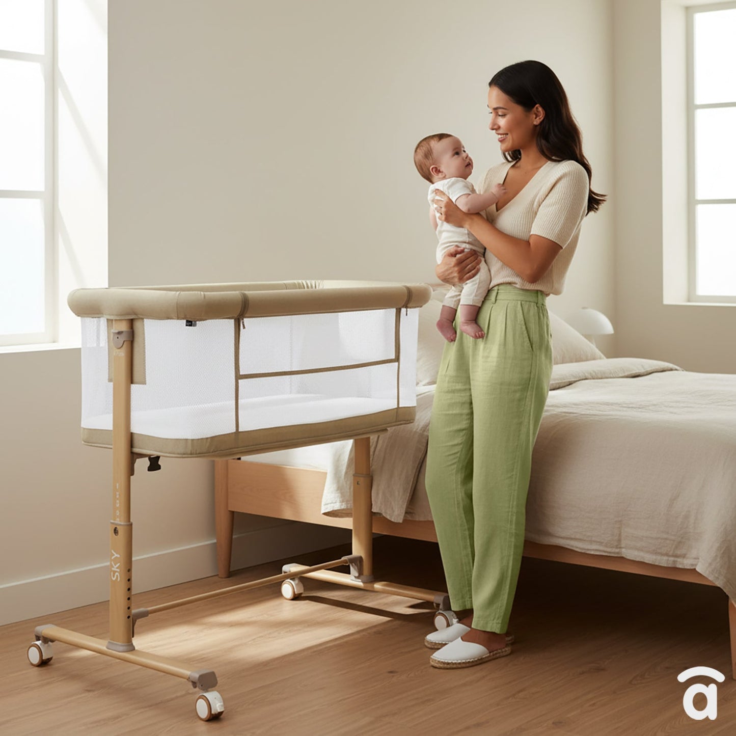 Asalvo 2in1 Kinder- & Beistellbett SKY in Beige