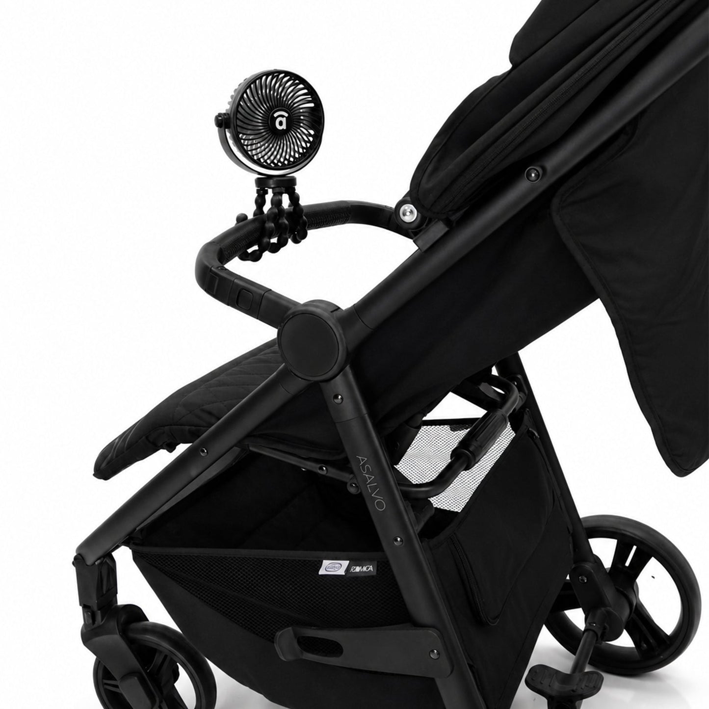Asalvo tragbarer, wiederaufladbarer Ventilator für Kinderwagen und Auto