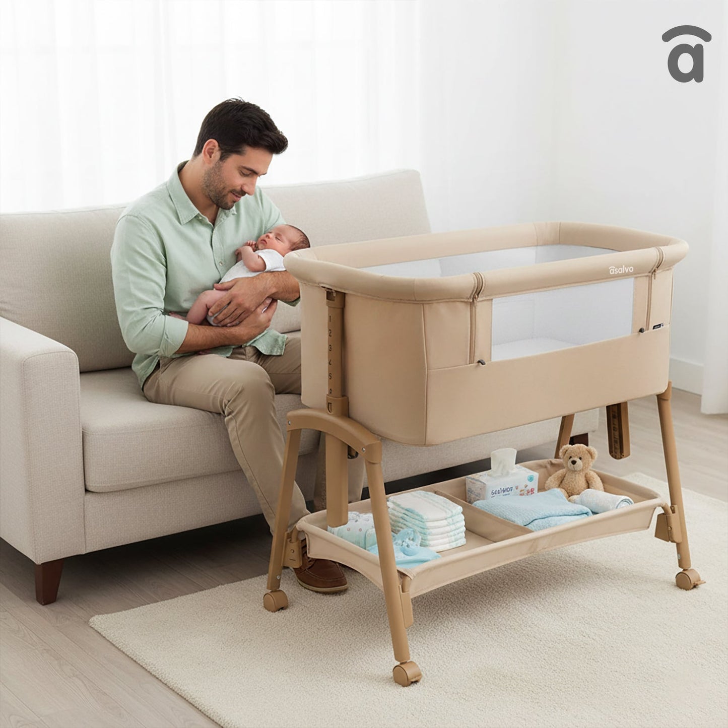 Asalvo 2in1 Kinder- & Beistellbett COT SMART in Beige