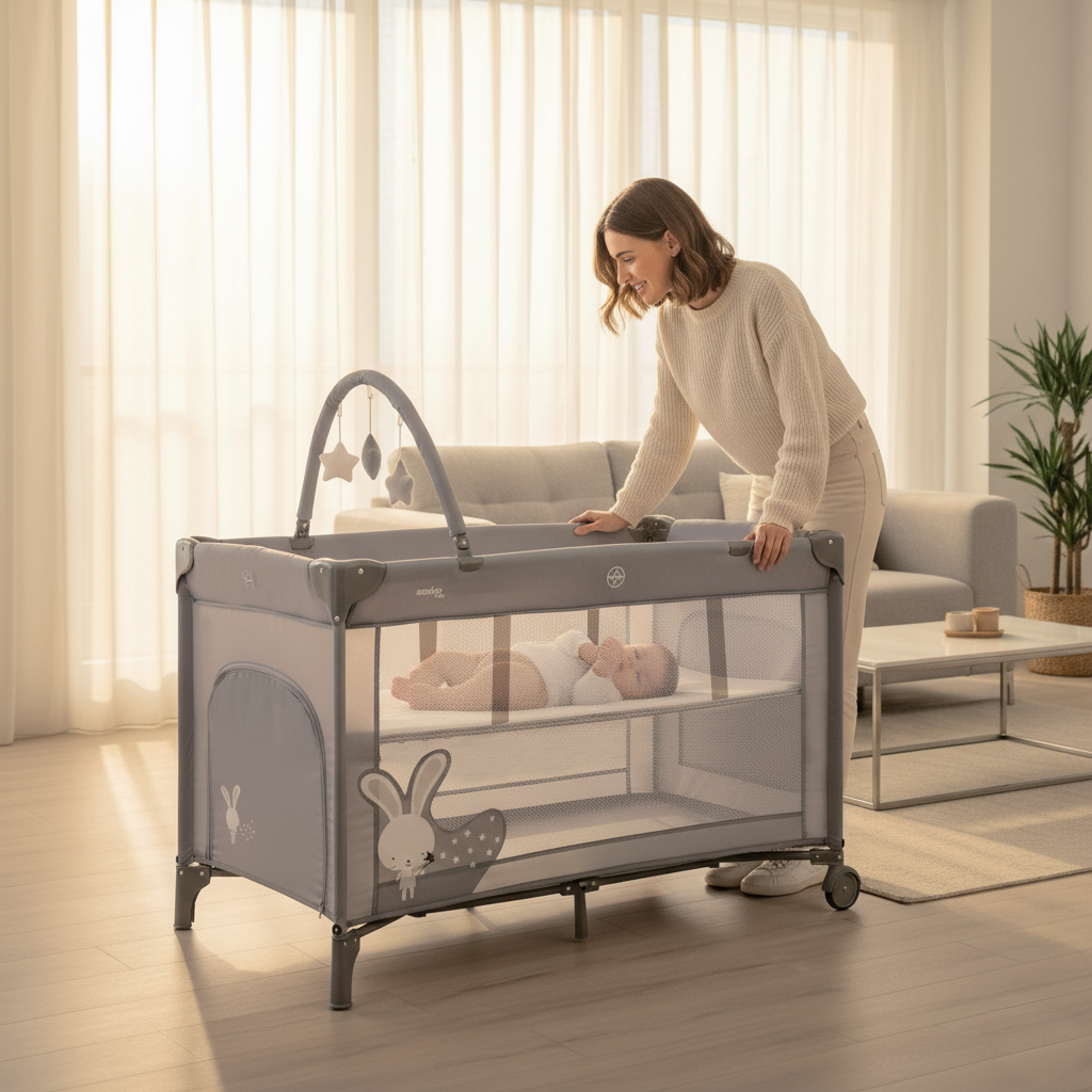 Asalvo Reise und Spielbett Crib in grau