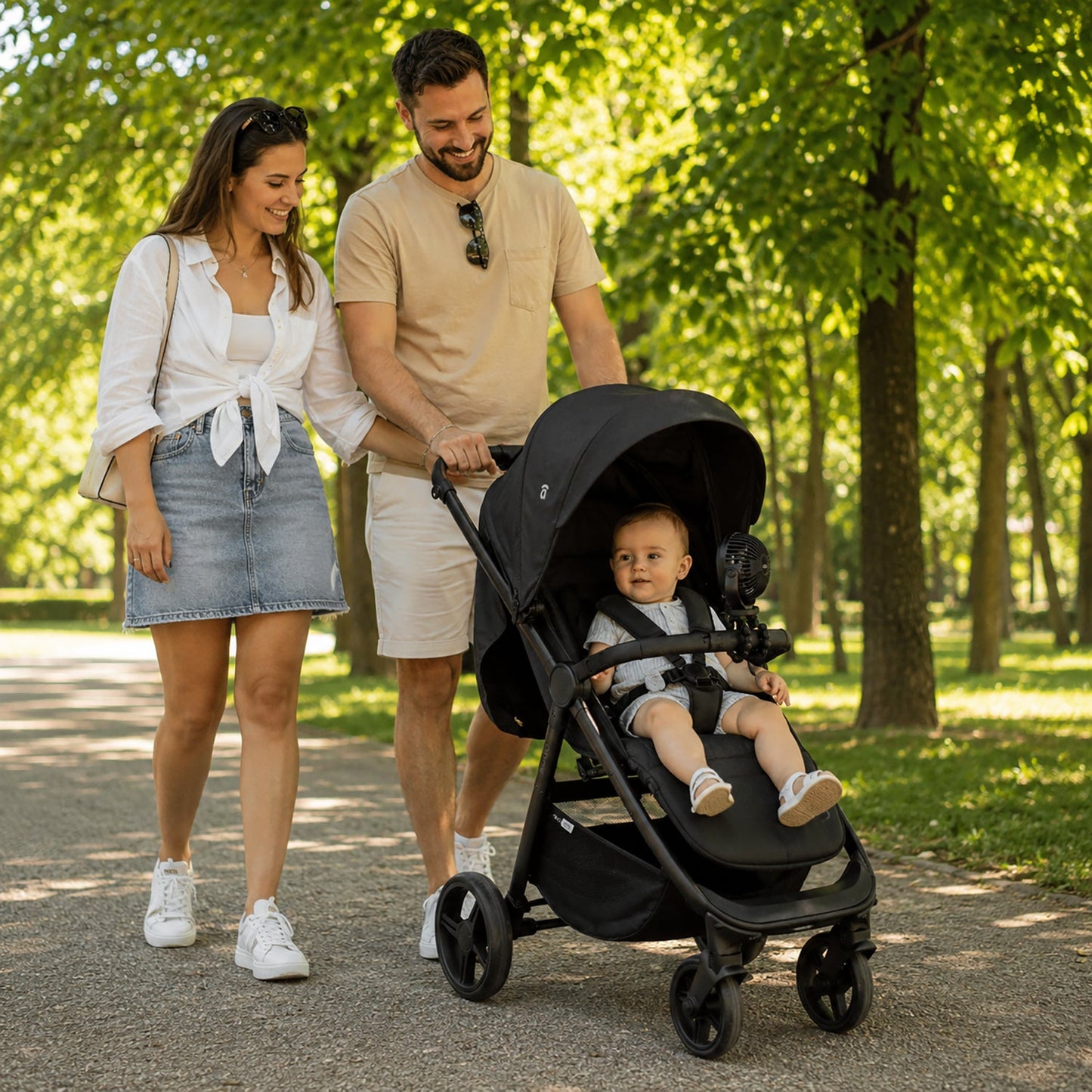 Asalvo tragbarer, wiederaufladbarer Ventilator für Kinderwagen und Auto