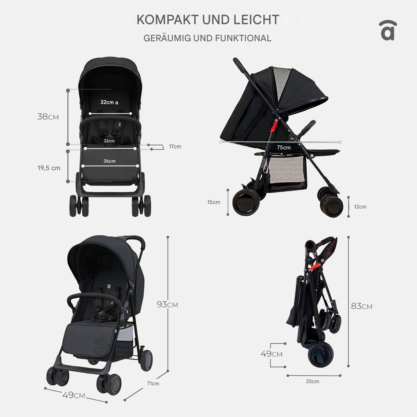 Asalvo Nova Black Kinderwagen leicht und faltbar